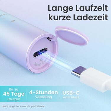 Електрична зубна щітка Yunchi, звукова, для дорослих та дітей - 40000 VPM, USB-C, 5 режимів, інтелектуальна функція, 8 насадок + чохол, блакитна Ycdz-y7
