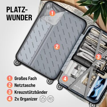 Набір валіз Monzana® 3шт (зелений) M-L-XL з замком, органайзером та вагами - гнучкі ручки, подвійні колеса, підставка, тріумф, валіза з жорстким корпусом, багажний набір