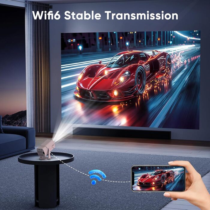 Портативний проєктор Mini Beamer з Android TV, автотрапецеїдна корекція, підтримка 4K 1080P, Bluetooth WiFi6, 160ANSI. Підходить для телефону, TV Stick, ноутбука, кінотеатру вдома та на вулиці.