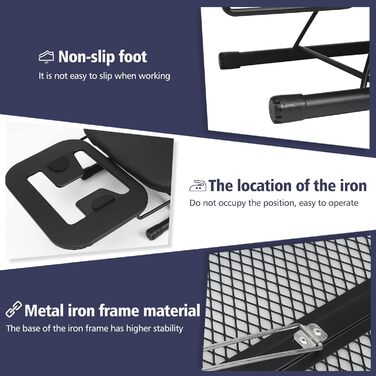 Прасувальна дошка Rainberg Tisch-Bügelbrett, компактна, чорна, 76 x 30 см, з бавовняним чохлом та підставкою для праски