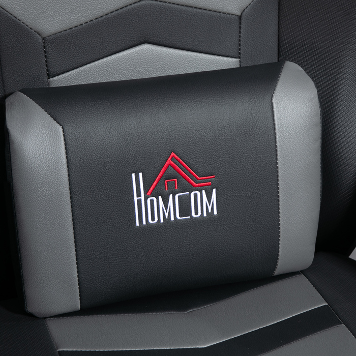 Ігрове крісло HOMCOM з масажем, регульованою спинкою, підставкою для ніг, підійде для ваги до 120 кг, сталевий каркас, штучна шкіра, сірого кольору.