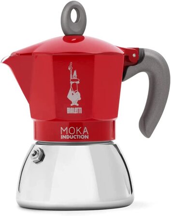 Чайник для приготування мока, підходить для всіх типів плит, Еспресо (190 мл), (6 чашок, New Moka Induction, червоний)