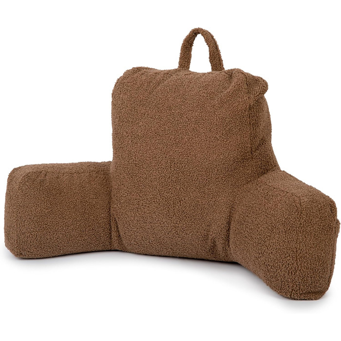 Підголовник Flumi з підлокітниками для читання, перегляду телевізора та відпочинку, подушка для ліжка та дивана знімний чохол, наповнювач Foam, ручка для перенесення (Boucle, коричневий)