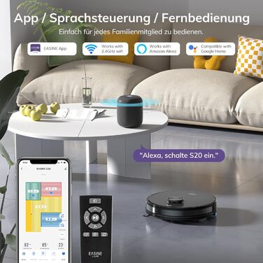 Робот-пилосос з функцією миття підлоги, автоматична станція самоочищення, лазерна навігація, зони заборони, 5000Pa, 5*2.5L мішки для пилу, 180 хвилин роботи, керування через додаток, для твердих підлог, килимів та шерсті тварин, S20