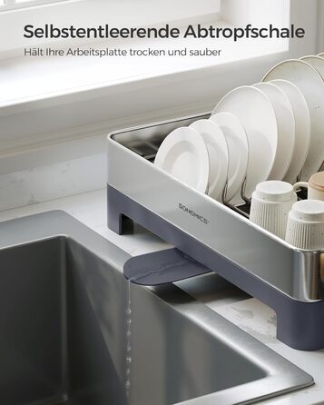 Стійка для сушіння посуду SONGMICS з нержавіючої сталі, з піддоном, для кухні, 31,7 x 57,2 см, срібно-сіра