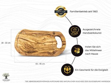 Обробна дошка з оливкового дерева SOLTAKO, довжина 43-45 см, ширина 20-23 см, товщина 2 см