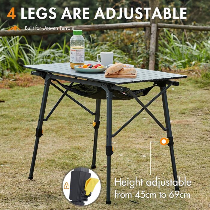 Складаний кемпінговий стіл Portal з регулюванням висоти, алюмінієвий, 90 x 53 см, сірий