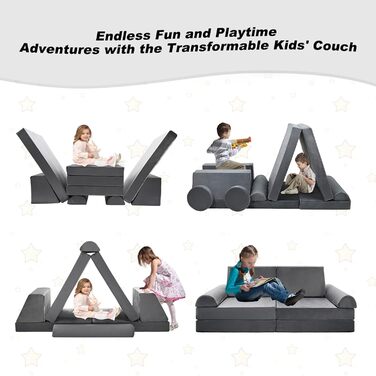 Дитяче м'яке диван-конструктор SUNYRISY Funzy 10 елементів, сірий. Модульний диван-конструктор для дитячої кімнати, зручна кутова зона, виготовлений з пінопласту.