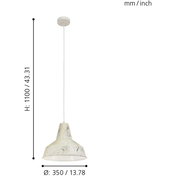 Підвісний світильник EGLO Somerton, підвісний світильник з 1 полум'ям Промисловий, вінтажний, сучасний, Підвісний світильник зі сталі білого кольору, Лампа для обіднього столу, Світильник для вітальні з цоколем E27