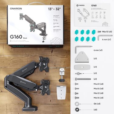 Кріплення для монітора ONKRON G160-W (2 монітори) - газ. підйомник, VESA 75x75-100x100, для моніторів 13-32