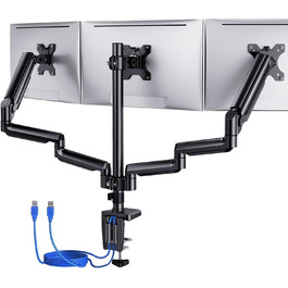 Тримач для моніторів ErGear на 3 монітори (13-27 дюймів), VESA 75/100, 2 USB, чорний