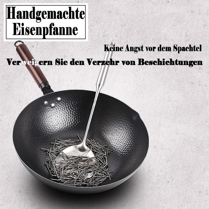 LIYGAOF Вок з кришкою 32 см з чавуну: Вок для всіх типів плит, кована чавунна сковорода, без хімічного покриття, легко миється