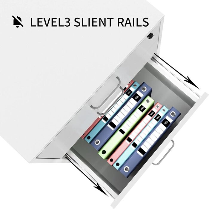 Шафа для документів SDHYL з 3 висувними ящиками на колесах, верхній ящик з замком, великий об'єм, для дому та офісу (Біланко)