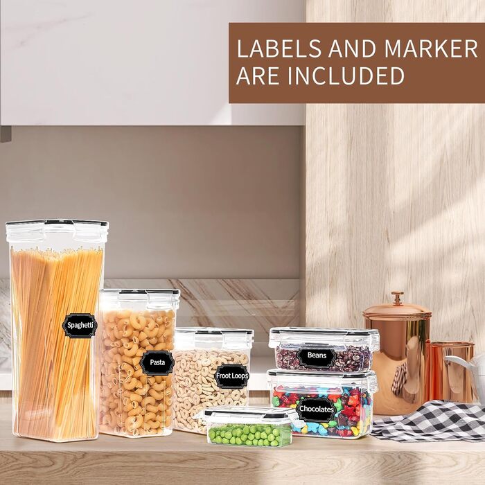 Набір контейнерів Skroam 36 шт. для зберігання продуктів - BPA-free, з кришкою, для круп, цукру, макаронів та інших продуктів