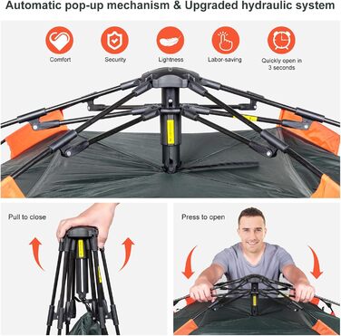 Намет Amflip автоматичний для кемпінгу, одномісний, ультралегкий купольний Pop Up, 4 сезони, водонепроникний та вітростійкий, знімний тент, двошаровий, зелений