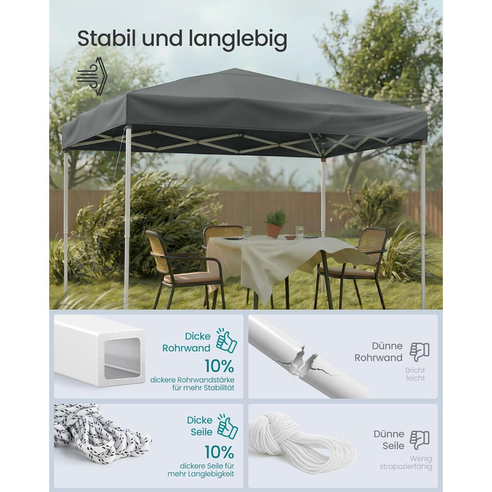 Павільйон SONGMICS 3x3 м, садовий, для відпочинку, захист від сонця та дощу, портативний, сірий GCT102GZ01