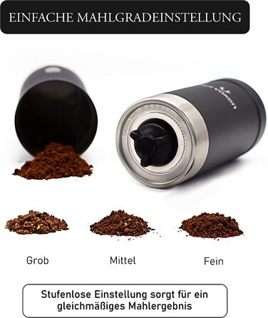 Ручна кавомолка hei vken з нержавіючої сталі / Чорна ручна кавомолка з керамічним млином точне регулювання рівня помелу