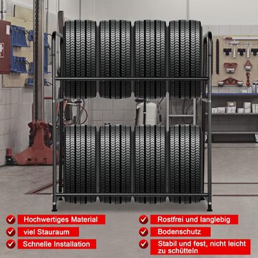 Стеляж для шин на 8 шин, 2 х стійки для шин 107 x 46 x 117 см, вішалка для коліс, вантажопідйомність 180 кг, захисна накидка для шин, регульована висота, стелаж для зберігання в підвалі, майстерні (4 стелажі для шин)
