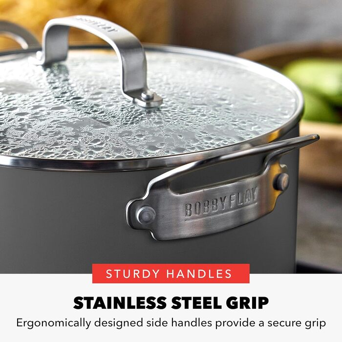 Каструля GreenPan x Bobby Flay 6QT з кришкою з термостійкого скла, антипригарне покриття Diamond Ceramic, індукційне дно, 5.7 л, сірий (Graphite/Nature's Delight)