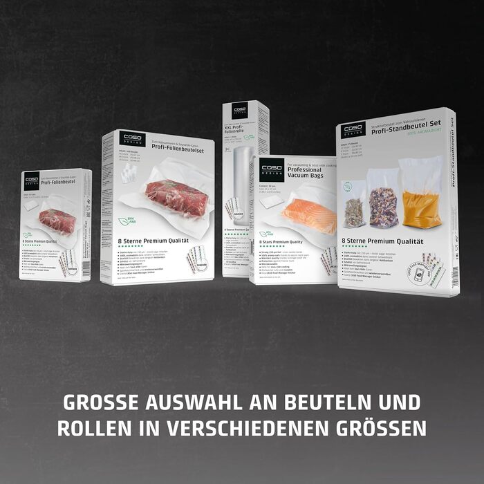 Вакууматор CASO VC10 для продуктів харчування, пристрій для вакуумування з 30 см швом та набором із 10 пакетів