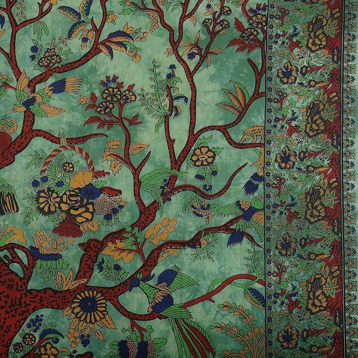 Дерево життя богемний психоделічний філігранний квітковий візерунок індійське покривало для ліжка гобелен 54x84 дюйма, (140 см x 215 см) Бірюзовий 215x230 см / 84'x90 (215x230 см / 84'x90', Зелений 1)