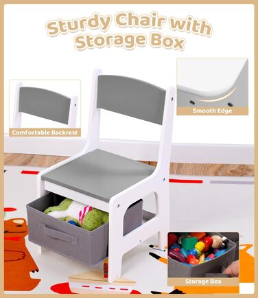 Дитячий стіл зі стільцями, ігровий стіл для дітей з місцем для зберігання. Набір меблів для дитячої кімнати (Сірий)