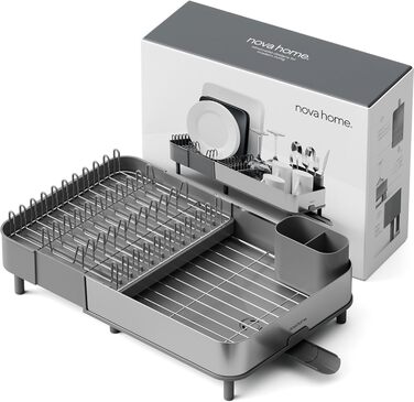 Сушарка для посуду висувна з нержавіючої сталі, сіра - сучасний мінімалістичний дизайн