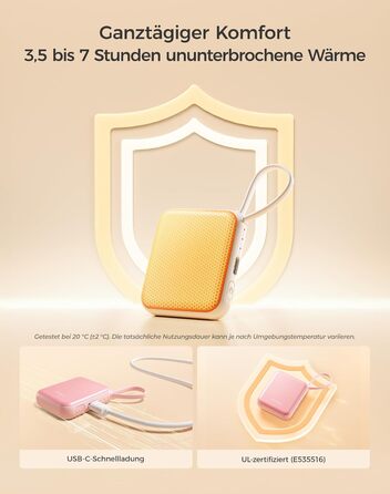 Електричні грілки для рук OCOOPA (2 шт.) з 3 рівнями нагріву, до 7 годин роботи, USB, для жінок, рожеві