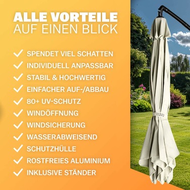 Cantilever Parasol Alu Cream Ø300см Захист від ультрафіолету 80+