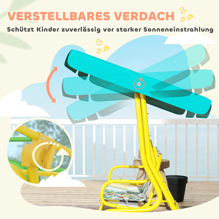 Дитяча гойдалка-шезлонг на 2 місця з регульованим сонцезахистом та ременем безпеки для дітей 3-6 років вагою до 60 кг, розміром 112x75x120 см, колір - зелений