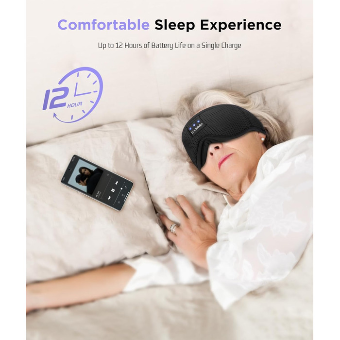 Маска для сну з навушниками Dolida Bluetooth V5.4, повна світлоблокація, дихаюча тканина, для жінок та чоловіків, для подорожей, відпочинку, йоги та медитації