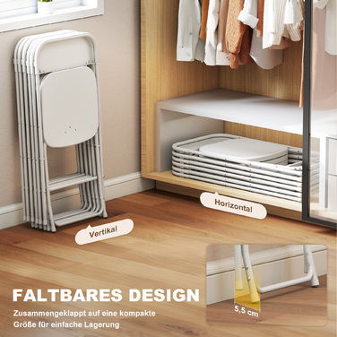 Набір з 6 розкладних стільців, складані стільці з дренажними отворами, сталевий каркас, універсальне застосування, білий