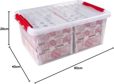 Коробка для прикрас SUNWARE Q-Line 45 л з підносами для 98 ялинкових кульок, прозора/червона