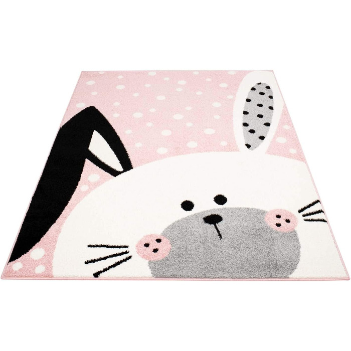 Килим Міський дитячий Bubble Kids Floppy Eared Bunny, білий горошок, 120x160 см, рожевий, для дитячої кімнати