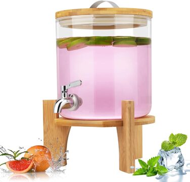 Скляний диспенсер для напоїв Hiziwimi 2 шт. по 4L з краном та бамбуковим підставкою. Ідеально для соку, води, чаю, домашніх напоїв.