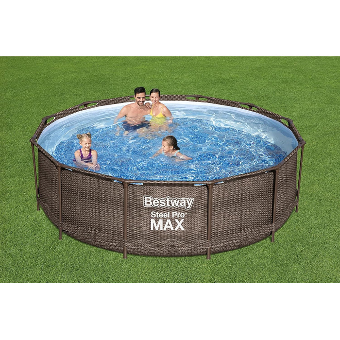 Набір каркасних басейнів Bestway Steel Pro MAX з фільтруючим насосом Ø Ротанговий вигляд (шоколадно-коричневий), круглий (366 x 100 см, в комплекті з простирадлом)
