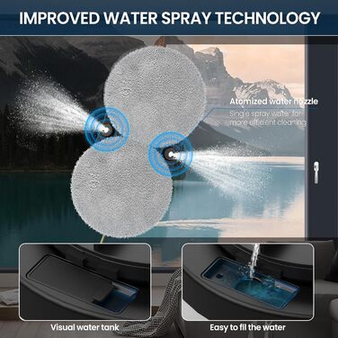 Робот для миття вікон з автоматичним струменем води, 5600 Па, автоматичний мийник вікон, інтелектуальна навігація, пульт дистанційного керування, для гладких поверхонь, з 10 ганчірками для миття (E 2800pa)