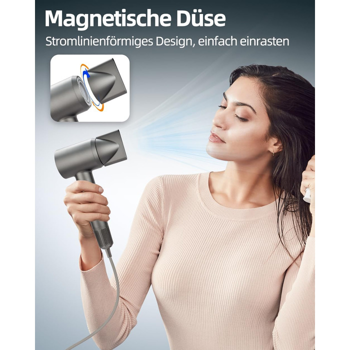 Професійний високошвидкісний фен для волосся 130 000 об/хв з іонізацією (500 млн негативних іонів), 4 температурних режимах та 2 швидкостях, для дому та подорожей