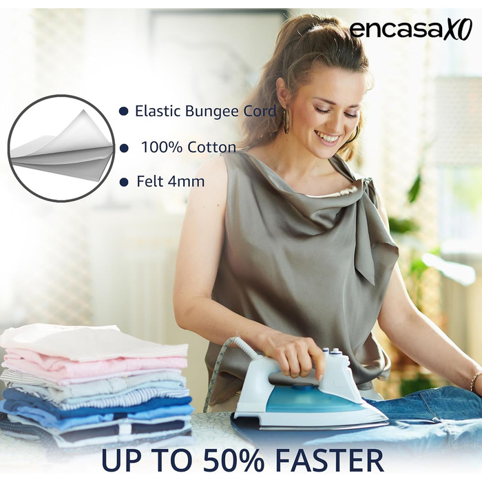 Чохол для прасувальної дошки Encasa XO з товстим 4 мм фетровим наповнювачем - Бежевий, бавовна, еластичний (125x39 см), тепловідбиваючий