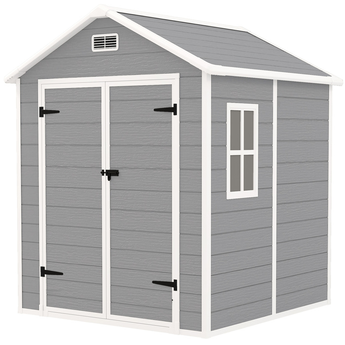 Outsunny Garden Shed 2,4 м², Водонепроникний садовий сарай з підлоговим моноскатним дахом, 182x151x219/181 см, Сарай для інструментів з дверима, що замикаються, Вікно Велосипедний гараж, Садова шафа з алюмінію, для заднього двору, Саду, Сірий | Аосом