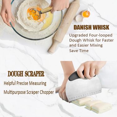 Набір для закваски Sauerteig: 650 мл скляний ферментер, силіконові корзини для випічки (круглі та овальні), 30-ти елементний набір для випічки хліба, легко мити та зберігати. Подарунок для початківців та досвідчених пекарів (8 шт. синій набір для фермента