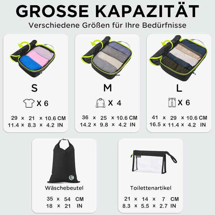 Набір компресійних органайзерів для одягу та валізи Cipway, ультралегкі пакувальні куби для подорожей та рюкзака, 6 предметів, чорний