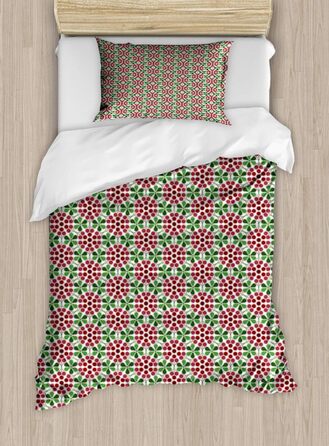 Набір натуральних підковдр для односпальних ліжок, абстрактна журавлина, захист від кліщів для алергіків Підходить з наволочкою, 130 x 200 см - 70 x 50 см, Рубінові сушені троянди зелені