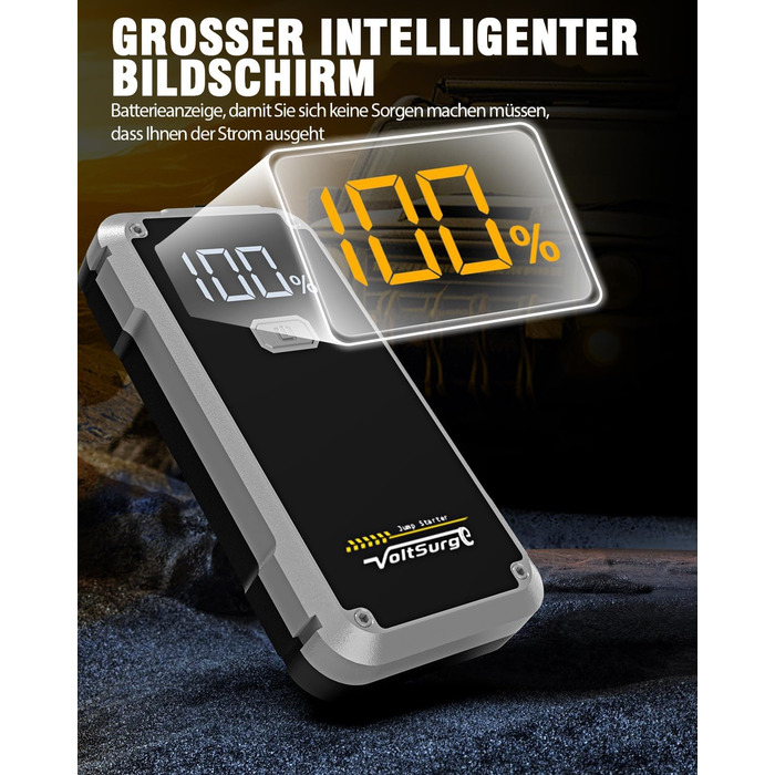 Powerbank Starthilfe VoltSurge 5000A: Зарядний пристрій для автомобіля, пусковий запуск, 5000A, 12V, для бензинових (7.0L) та дизельних (5.5L) двигунів, з LED-ліхтариком