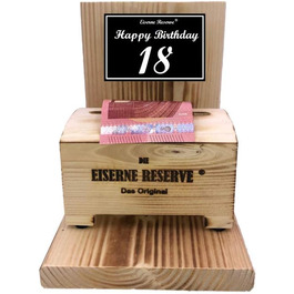 Подарунок на 18 день народження чоловікові і жінці - Коробка для грошей з залізним запасом подарунок на день народження - забавна упаковка для подарунків на день народження-подарунок на день народження з дерева текст ч / б З Днем народження 18 день народження