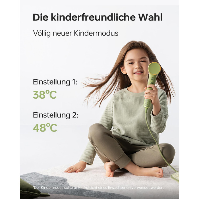 Компактний фен для волосся Laifen Mini з безщітковим двигуном (110 000 об/хв) та іонізацією, швидке сушіння, низький рівень шуму, колір зелений