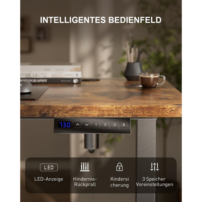 Регульований стіл з USB-портом та розеткою, 100 x 60 см. Електричний стіл, комп'ютерний стіл з пам'яттю, білий (коричневий)