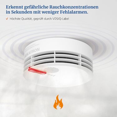 Датчик диму Hekatron Genius Plus з батареєю на 10 років – Тест-переможець Stiftung Warentest – Зроблено в Німеччині – з клейкою підкладкою – з підтримкою додатку – 1 шт.