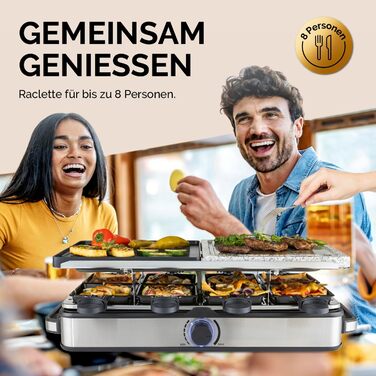Raclette Gourmetmaxx 2-в-1 з Фондю | Набір раклет для 8 осіб – ідеальний для вечірок | Набір раклет-фондю на 8 осіб з 8 сковородочками, лопатками та виделочками для фондю | Преміум якість