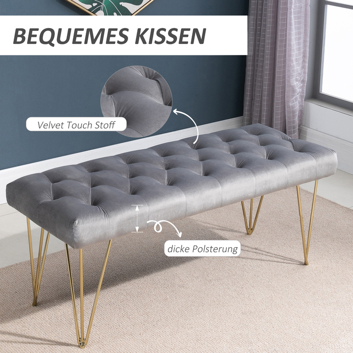 Лавка для взуття HOMCOM з оксамитовим чохлом Velvet Grey 116x44.5x49см ідеально підходить для передпокою та передпокою